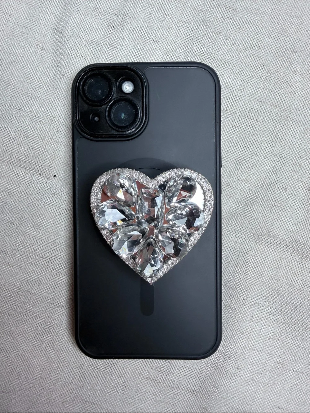Crystal Heart Phone Grip Ring - Silver Sparkle